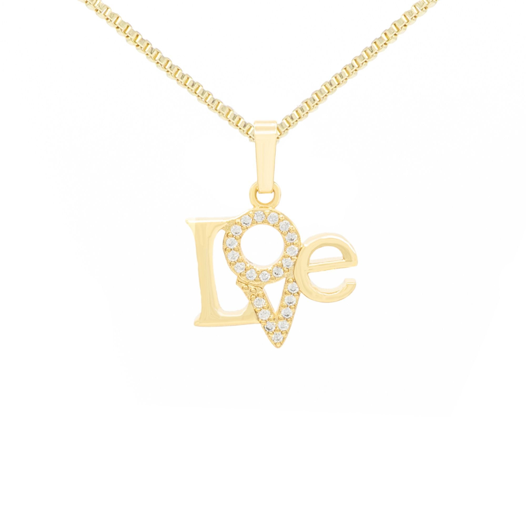 Cubic Zirconia 14K Gold Filled Triangle Love Pendant Necklace Set