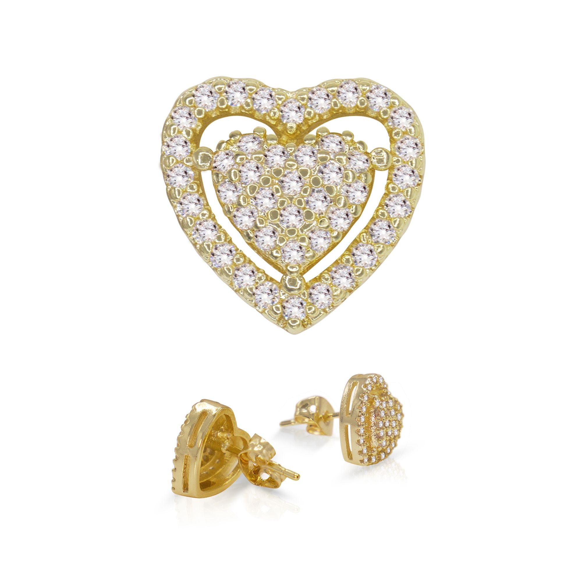 Beberlini Heart 14K Gold Filled Earrings Cubic Zirconia Hip Hop Studs Ear Piercing Fashion Jewelry Women 11mm, Women's, Size: Small